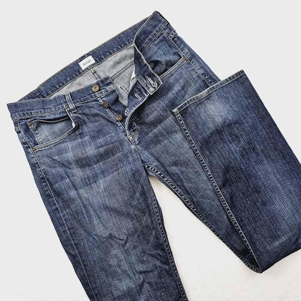Hudson Mens 36W 33L Straight Blue‎ Five Pocket Denim Jeans M255ZAM